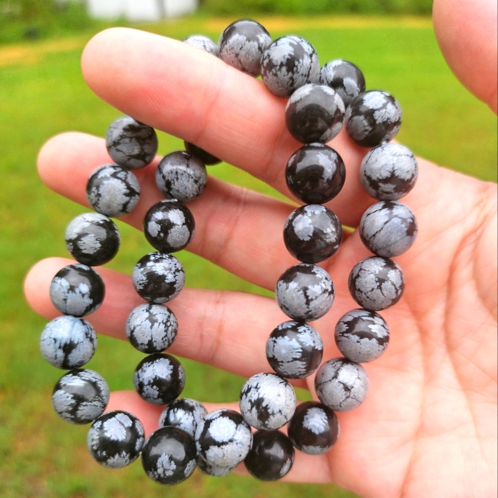 9 mm snowflake obsidian bracelet